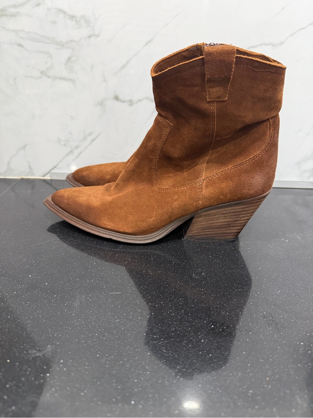 Women's Suede Pointed Toe Western Ankle Boots - Rust Brown